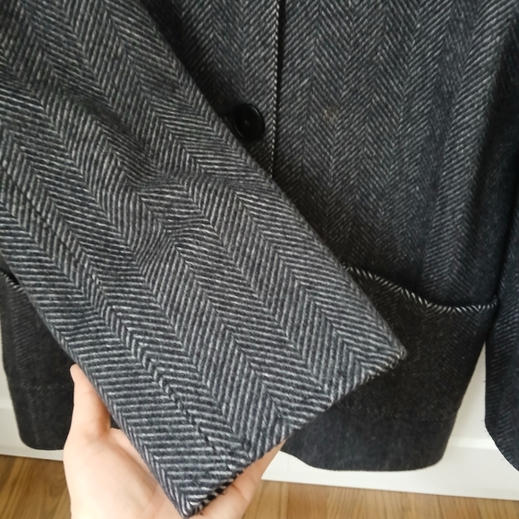 Boutique Italy Black Chevron Wool Angora Blend Coat Jacket - Picture 5 of 14